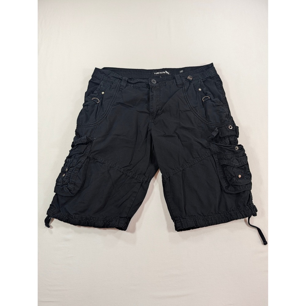 Stone Falcon Mens Black Cargo Shorts Size 34 Multi Pocket Tactical Streetwear